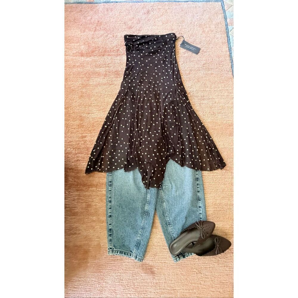 NWT Sans Souci Polka Dot Sheer Strapless Handkerchief Tube Dress Top Size M Y2K